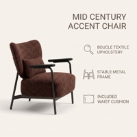 Fauteuil d'appoint en tissu bouclé de style Mid-Century avec structure métallique et coussin lombaire pour salon ou hôtel