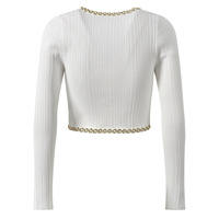 Ensemble tricoté pour femme avec décoration perlée en diamant : Pull col rond, cardigan et robe camisole sans manches dos nu assortie