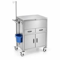 Chariot d'anesthésie en acier inoxydable pour bloc opératoire avec poteau porte-perfusion, tiroirs, armoire, plateau latéral et poubelle pour usage chirurgical