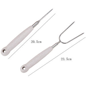 Fourchette de barbecue télescopique en acier inoxydable avec manche en <span class=keywords><strong>paille</strong></span> de blé en forme de U, accessoire de barbecue portable pour l'extérieur - Product Image 5