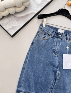 High Waisted Wide Leg Cargo Denim Jeans, Vintage Wash Utility Pocket <b>Pants</b> for Casual Street Wear - Product Image 4