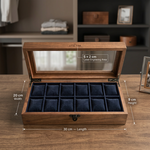 Boîte à bijoux en bois avec couvercle en verre, 12 compartiments, organisateur de présentation, étui de rangement - Product Image 6