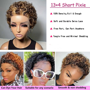 Perruque Courte Bouclée Pixie Cut avec Dentelle Frontale 13x4, Perruques Courtes Bob en <span class=keywords><strong>Cheveux</strong></span> Humains P427 avec Dentelle HD pour <span class=keywords><strong>Femme</strong></span>, 100% <span class=keywords><strong>Cheveux</strong></span> Humains - Product Image 4