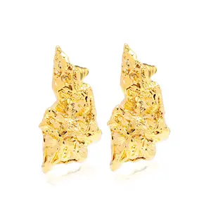 新款时尚3D起皱纸图案女式耳环女式金色耳环时尚珠宝PVD镀金