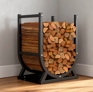 Porta Legna in <span class=keywords><strong>Metallo</strong></span> Portatile e Supporto per Tronchi Facilmente Assemblabile Nero per Caminetto Esterno - Product Image 1