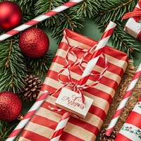 Paille en papier jetable rayé rouge et blanc non détrempé pour boissons Cocktail bulle thé fournitures de fête de noël en vrac 6mm