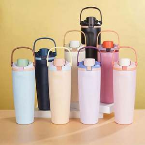 Bouteilles d'eau personnalisées avec logo 30oz, vertes, sportives, en acier inoxydable, avec intérieur en céramique isolé sous vide, avec paille - Product Image 3