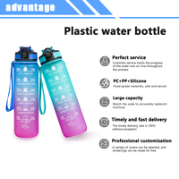 Bouteille d'eau en plastique de 32 oz (946 ml) avec marqueur de temps, anti-fuite, à couvercle rabattable et corde, idéale pour le sport et la remise en forme - Vente en gros