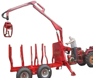 ATV Log Trailer with Crane Hydraulic Timber Crane Loader for Trailer with Log Grapple Utility Trailer PTO Driven Tractor Mounted