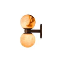 Applique murale moderne à double globe en albâtre, cuivre et marbre, lampe murale sphérique noire, éclairage mural intérieur de luxe pour villa et chambre à coucher