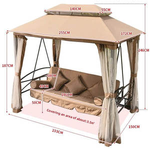 Fabrication en aluminium de haute qualité Loisirs de plein air Patio Hauteur de jardin Gazebo en tissu polyester Balançoire avec auvent et 3 places - Product Image 3