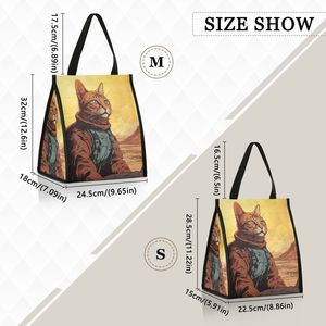 Bolsa de almuerzo con estampado digital de gatos, bolso de mano rectangular, bolso de hombro con patrón de animales del desierto para uso diario - Product Image 3
