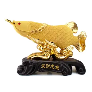 Chinese Feng Shui Resin Fish Crafts Home Office Table Decoration Gold Dragon Fish Sculpture Koi Statues For Sale