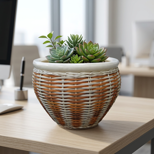 Pot de fleurs en céramique artisanal en osier naturel, écologique, avec finition émaillée, pour la décoration intérieure et extérieure - Product Image 4
