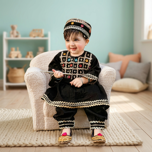 Conjunto de Ropa Floral Afgana Kuchi para Niñas, Vestido y Pantalones Tradicionales Bordados, Atuendo Étnico Infantil para Uso Diario, ODM - Product Image 3