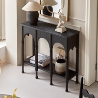 Console vintage américaine et française rétro nostalgique en bois de frêne massif avec étagère de rangement et présentoir pour entrée, couloir ou hall.