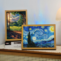 Boîte à ombres créative avec lumières LED, décoration d'intérieur, cadre en bois durable, miroir de table