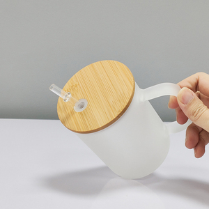 Topjlh Thăng Hoa 15Oz Cốc Thủy Tinh Với Xử Lý Frosted Thăng Hoa Trống Bia Có Thể Tumblers Với Nắp Tre Và Rơm - Product Image 4