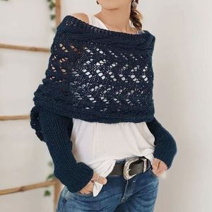 Nouveau design, châles en tricot tendance avec manches doubles allongées, confortables, ajourés, pour voyage, pour femmes YHK0041 - Product Image 5