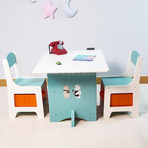 Ensemble table et chaises pour enfants aux couleurs vives, double face avec rangement, bacs en tissu et en plastique, bureau d'activités en bois pour enfants - Product Image 1