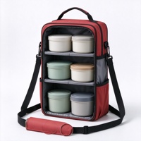 Sac à déjeuner pour pique-nique avec trois compartiments de rangement, accès latéral et bandoulière pour contenants alimentaires et repas en plein air