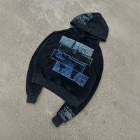 Sweat à capuche vintage délavé à l'acide personnalisé, imprimé sur mesure, en coton épais pour homme, avec motif délavé au soleil
