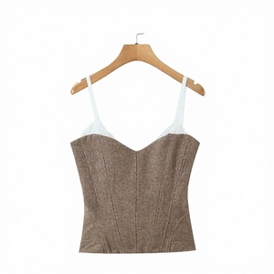 TAOP&ZA 2026 Spring New Women's Retro Lace <b>Patchwork</b> Breathable Short Waist-cinching Slim Fit V-neck Backless Sexy Tank <b>Top</b>/Vest - Product Image 2