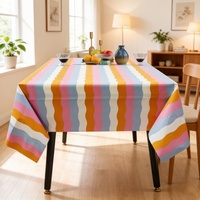 Nappe imperméable en PEVA, vente en gros directe d'usine, housse de table colorée à rayures ondulées pour la maison