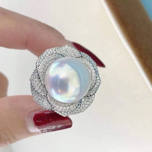 Anillos de Perlas de Plata de Ley 925 de Lujo Ligero de 12-13 mm Diseñados con Sutil Defectos Comparables a los Anillos Blancos Australianos Perlas Naturales - Product Image 3