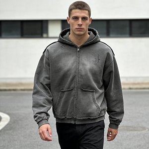 Sudadera con capucha vintage Y2K con cremallera, estilo urbano, para hombre y mujer, con estampado gráfico, estilo rapero, holgada. - Product Image 1