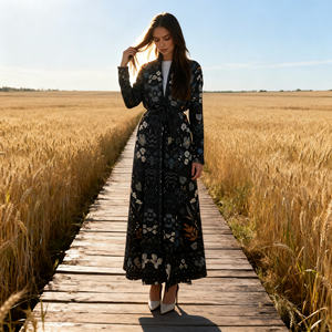 Robe Abaya en polyester brodée élégante de qualité supérieure pour femmes musulmanes, fournisseur en gros sur mesure de Chine - Product Image 2