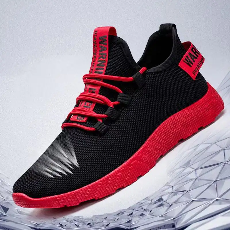 Cheapest Sport Shoes World New Model Men Casual Walking Shoes PVC simple package Knit OEM Male Mesh 1 Pairs black red yellow