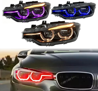 Ensemble de phares LED complets pour BMW Série 3 F30 2012-2019, avec feux de jour Angel Eye multicolores RGB et clignotants séquentiels