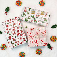 Papier de soie de Noël avec motifs Père Noël, cadeaux, cabane et pin, pour garnir les sacs cadeaux, emballer, décorer la table de fête de Noël