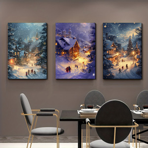 Tableau mural sur toile Scène de village de Noël enneigée, ensemble de 3 pièces, <span class=keywords><strong>peinture</strong></span> décorative paysage hivernal pour salle à manger et décoration intérieure - Product Image 2