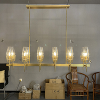 Lustre moderne en laiton linéaire à 12 lumières, luminaire suspendu rectangulaire long avec abat-jour en verre transparent, pour table à manger, îlot de cuisine