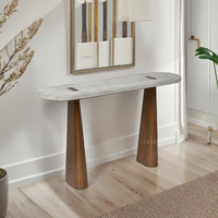 Table console moderne en bois massif et travertin, assemblage facile, meubles de salon, appartement, salle à manger, entrée, hôtel/villa, décoration