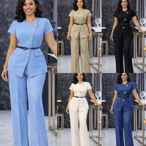 Nuovo Completo da <span class=keywords><strong>Donna</strong></span> di Alta Qualità, <span class=keywords><strong>Pantaloni</strong></span> a <span class=keywords><strong>Gamba</strong></span> <span class=keywords><strong>Larga</strong></span> Eleganti e Casual, Set Chic da Ufficio in Due Pezzi, Vendita all'Ingrosso - Product Image 6