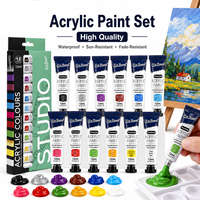 Ensemble de peinture acrylique Xin Bowen de haute qualité, 12 couleurs, 12 ml, résistant à l'eau, résistant au soleil, anti-décoloration, tubes de pigments pour artistes, pour toile