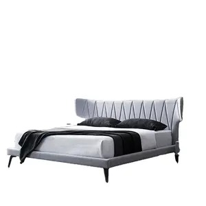 Fabriek Aanbod Moderne Scandinavische Stijl Divan Villa Bed Basis Prachtig Vormgegeven Gestoffeerde Hoofdeinde Zachte Metalen Frame Opslag