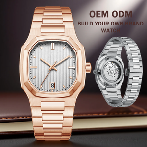 Jam Tangan Pria Mewah Logo Kustom OEM, Laris Manis, Tahan Air 3 Bar, Dial 3D Bergelombang, Mesin Mekanik Terlihat, Reloj Automtico - Product Image 1