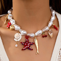 Collier de perles artificielles avec pendentif étoile de mer et breloque coquillage, bijoux de mode pour femme, idéal pour les vacances à la plage, vente en gros, ensemble cadeau
