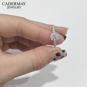 Cadermay Moissanite Ring S925 Sterling Silver 6.5mm D Color Pave Setting Engagement Jewelry Women's - Product Image 3