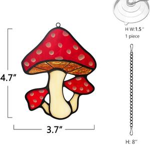 Fenêtre en verre coloré décorative pour champignons Attrape-lumière en verre coloré décoratif pour champignons rouges adapté aux fenêtres - Product Image 5