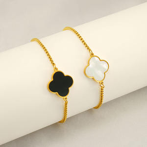 Gold-Plated Zircon Four-Leaf Clover Stainless Steel Adjustable Link Chain <b>Bracelet</b> for Women Trendy Gift - Product Image 2