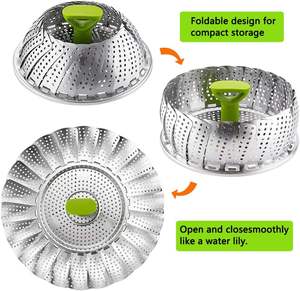 Cuiseur vapeur en acier inoxydable de haute qualité de 9 pouces avec poignée extensible, panier vapeur pour légumes, petit accessoire de cuisine - Product Image 2