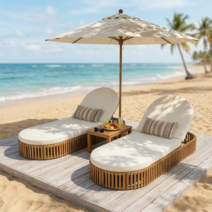 Chaise longue de luxe en teck scandinave pour l'extérieur, au bord de la piscine, avec coussin, pour villa, hôtel, complexe hôtelier - Product Image 3