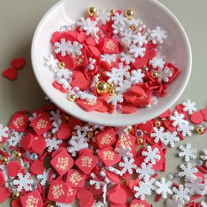500g de Sprinkles para Manualidades de Año Nuevo Chino, Sprinkles de Arcilla Polimérica con Forma de Corazón Rojo, Mezcla de Sprinkles de Copo de Nieve y Rebanadas de Arcilla Polimérica - Product Image 3