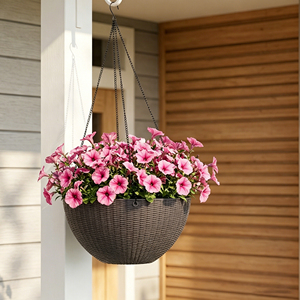 Pot de fleurs suspendu <span class=keywords><strong>en</strong></span> résine tressée, design respirant et durable, style balai vert, jardinière vintage pour bonsaï - Product Image 2