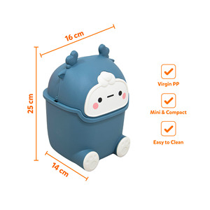 Cute Animal Design <b>Mini</b> Trash Bin 25x16cm PP Material Lid Compact Household Waste Bin <b>Desk</b> Bathroom Kitchen Use Metal - Product Image 3